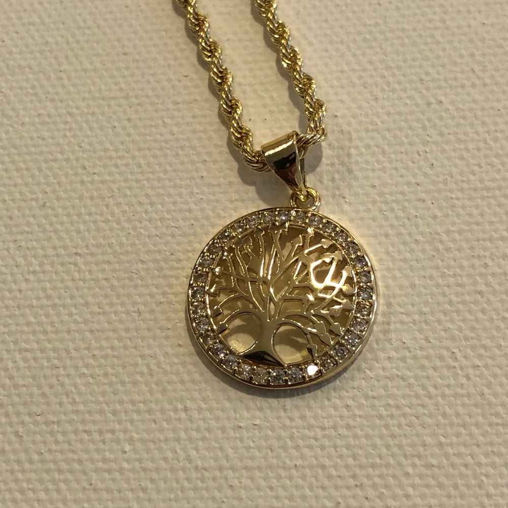 Gold Tree of Life Pendant Rope Necklace